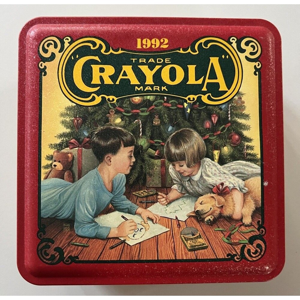 Crayola Tin Holiday Christmas Collectible Vintage Binney & Smith Red 1992